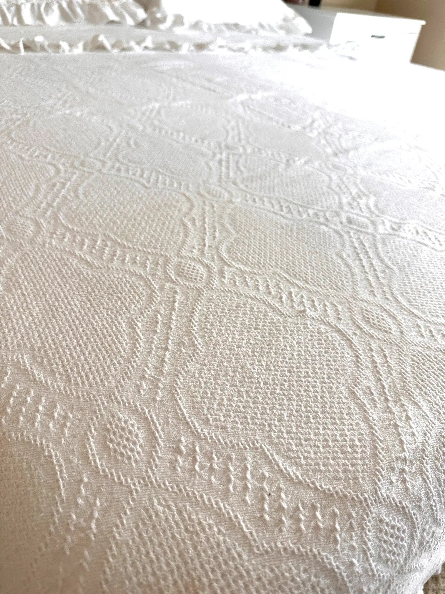 Cotton White Lace Bedspread with Matching Shams for King and Queen Beds - Love Salve